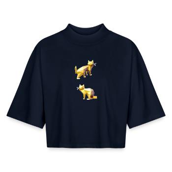 Golden Polygon Cats Facet Art - Boxy Women's Recycled 1/2 Sleeved T-Shirt by Stanley/Stella - navy - Front - AI Model Female 172 light (172cm)