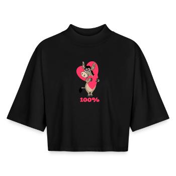 100% d’amour - T-shirt femme coupe boxy recyclé manches mi-longues Stanley/Stella - noir - Devant - AI Model Female 172 light (172cm)