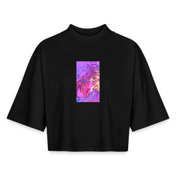 Farbwirbel Pastellmarmor Trio - Boxy Frauen Recyceltes 1/2 Sleeved T-Shirt by Stanley/Stella - Schwarz - Vorne - AI Model Female 172 light (172cm)