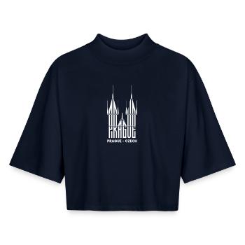 Touristes de la capitale de Prague République tchèque - T-shirt femme coupe boxy recyclé manches mi-longues Stanley/Stella - marine - Devant - AI Model Female 172 light (172cm)