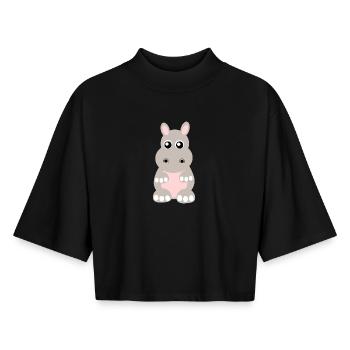 Nilpferd, Flusspferd - Boxy Frauen Recyceltes 1/2 Sleeved T-Shirt by Stanley/Stella - Schwarz - Vorne - AI Model Female 172 light (172cm)