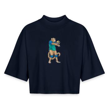 Monkey Joueur de volley-ball Volley-ball - T-shirt femme coupe boxy recyclé manches mi-longues Stanley/Stella - marine - Devant - AI Model Female 172 light (172cm)