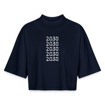 Anniversaire 2030 - T-shirt femme coupe boxy recyclé manches mi-longues Stanley/Stella - marine - Devant - AI Model Female 172 light (172cm)