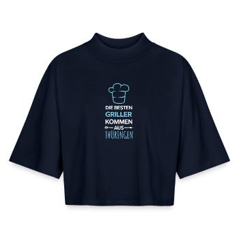 Les meilleurs barbecues viennent de Thüringen Design - T-shirt femme coupe boxy recyclé manches mi-longues Stanley/Stella - marine - Devant - AI Model Female 172 light (172cm)