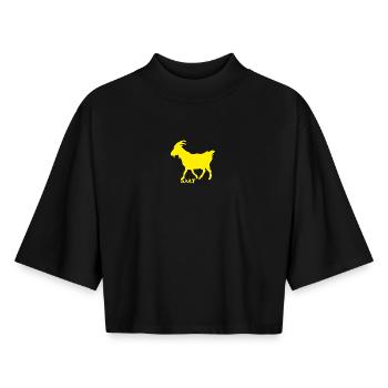 Chèvre GOAT jaune - T-shirt femme coupe boxy recyclé manches mi-longues Stanley/Stella - noir - Devant - AI Model Female 172 light (172cm)