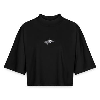 Orca – Meeresbewohner, Illustration, 2022 - Boxy Frauen Recyceltes 1/2 Sleeved T-Shirt by Stanley/Stella - Schwarz - Vorne - AI Model Female 172 light (172cm)