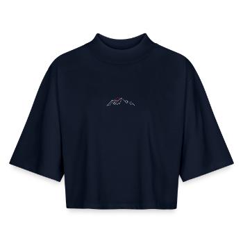 Ligne de montagne minimale avec soleil rouge - T-shirt femme coupe boxy recyclé manches mi-longues Stanley/Stella - marine - Devant - AI Model Female 172 light (172cm)