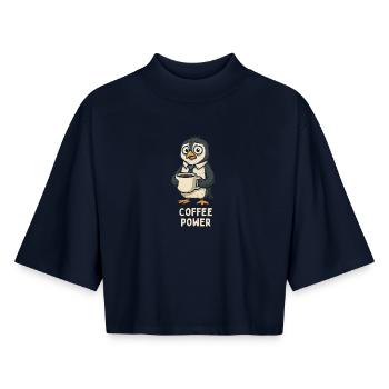 Kaffee-Pinguin im Bürolook - Boxy Frauen Recyceltes 1/2 Sleeved T-Shirt by Stanley/Stella - Navy - Vorne - AI Model Female 172 light (172cm)