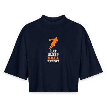 Eat. Sleep. Ball. Repeat. – Orange Design - Boxy Women's Recycled 1/2 Sleeved T-Shirt by Stanley/Stella - navy - Front - AI Model Female 172 light (172cm)