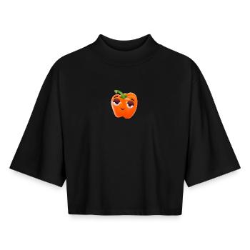 Pepperoni le matin, le mouflet | Comicstyle - T-shirt femme coupe boxy recyclé manches mi-longues Stanley/Stella - noir - Devant - AI Model Female 172 light (172cm)