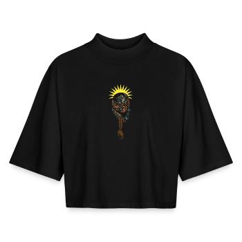 Jin Jiyan Azadi - Vie des femmes Liberté - T-shirt femme coupe boxy recyclé manches mi-longues Stanley/Stella - noir - Devant - AI Model Female 172 light (172cm)