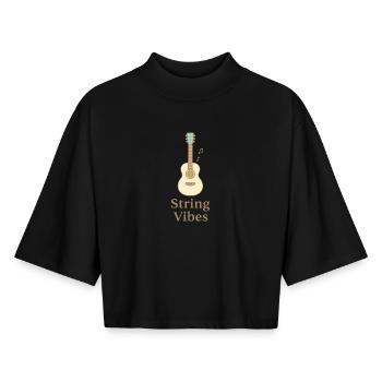 Lofi Guitar Hoodie – String Vibes Streetwear - Boxy Women's Recycled 1/2 Sleeved T-Shirt by Stanley/Stella - black - Front - AI Model Female 172 light (172cm)