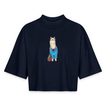 Bureau du Secrétaire des Alpagas - T-shirt femme coupe boxy recyclé manches mi-longues Stanley/Stella - marine - Devant - AI Model Female 172 light (172cm)