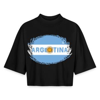 Argentina flag2 - Boxy Women's Recycled 1/2 Sleeved T-Shirt by Stanley/Stella - black - Front - AI Model Female 172 light (172cm)