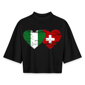 Nigeria Suisse Drapeau Coeur utilisé - T-shirt femme coupe boxy recyclé manches mi-longues Stanley/Stella - noir - Devant - AI Model Female 172 light (172cm)
