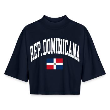Drapeau de la République dominicaine - T-shirt femme coupe boxy recyclé manches mi-longues Stanley/Stella - marine - Devant - AI Model Female 172 light (172cm)