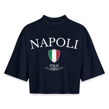 Naples, Italie, souvenir Naples - T-shirt femme coupe boxy recyclé manches mi-longues Stanley/Stella - marine - Devant - AI Model Female 172 light (172cm)