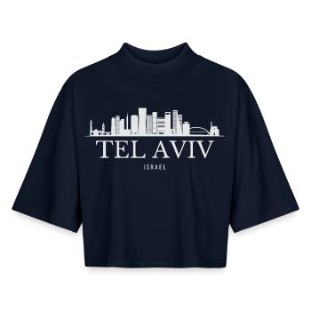 Tel Aviv skyline, I love Tel Aviv - Boxy Women's Recycled 1/2 Sleeved T-Shirt by Stanley/Stella - navy - Front - AI Model Female 172 light (172cm)