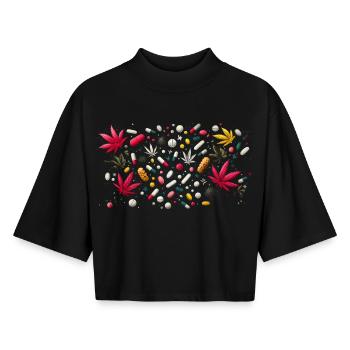 Pills'n'weed - Boxy Women's Recycled 1/2 Sleeved T-Shirt by Stanley/Stella - black - Front - AI Model Female 172 light (172cm)