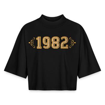 Légende depuis 1982 rétro 1982 - T-shirt femme coupe boxy recyclé manches mi-longues Stanley/Stella - noir - Devant - AI Model Female 172 light (172cm)