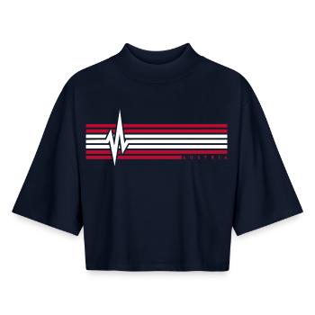 Battement de cœur Autriche ECG Autriche Autrichiens - T-shirt femme coupe boxy recyclé manches mi-longues Stanley/Stella - marine - Devant - AI Model Female 172 light (172cm)