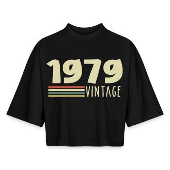 1979-Anniversary-1979-retro-1979 - Boxy Women's Recycled 1/2 Sleeved T-Shirt by Stanley/Stella - black - Front - AI Model Female 172 light (172cm)