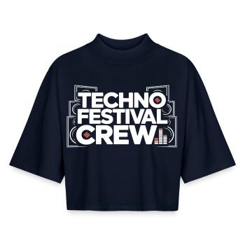Techno Festival Crew – Techo Party Outfit - T-shirt femme coupe boxy recyclé manches mi-longues Stanley/Stella - marine - Devant - AI Model Female 172 light (172cm)