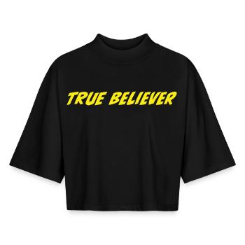 True Believer - Boxy Women's Recycled 1/2 Sleeved T-Shirt by Stanley/Stella - black - Front - AI Model Female 172 light (172cm)