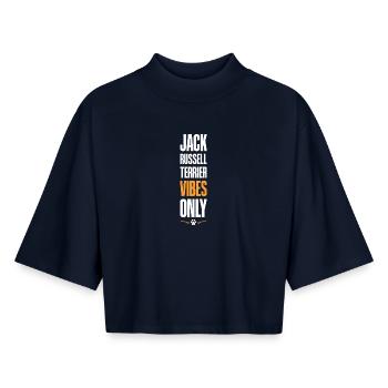Jack Russell Terrier Vibes - T-shirt femme coupe boxy recyclé manches mi-longues Stanley/Stella - marine - Devant - AI Model Female 172 light (172cm)