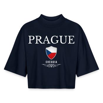 Prag, Tschechische Republik, Souvenir Prag - Boxy Frauen Recyceltes 1/2 Sleeved T-Shirt by Stanley/Stella - Navy - Vorne - AI Model Female 172 light (172cm)