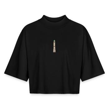 Lighthouse Warnemünde without text, Baltic Sea - Boxy Women's Recycled 1/2 Sleeved T-Shirt by Stanley/Stella - black - Front - AI Model Female 172 light (172cm)