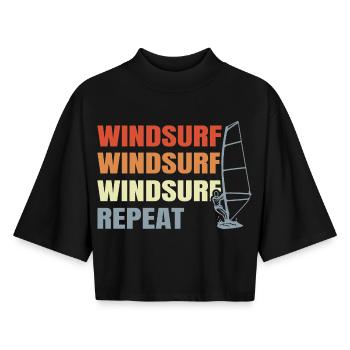 Windsurfen Vintage Look - Boxy Frauen Recyceltes 1/2 Sleeved T-Shirt by Stanley/Stella - Schwarz - Vorne - AI Model Female 172 light (172cm)