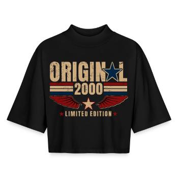 26th Birthday Gift Original Vintage 2000's - Boxy Women's Recycled 1/2 Sleeved T-Shirt by Stanley/Stella - black - Front - AI Model Female 172 light (172cm)