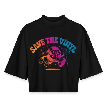 Musique de DJ Save the Vinyl - T-shirt femme coupe boxy recyclé manches mi-longues Stanley/Stella - noir - Devant - AI Model Female 172 light (172cm)