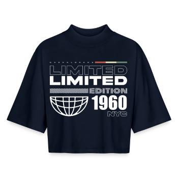 Born in 1960 Birthday 1960 - 65 Years Retro - Boxy Women's Recycled 1/2 Sleeved T-Shirt by Stanley/Stella - navy - Front - AI Model Female 172 light (172cm)