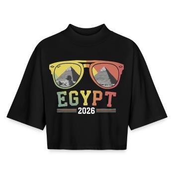 Vacances en Égypte 2026 Pyramides - T-shirt femme coupe boxy recyclé manches mi-longues Stanley/Stella - noir - Devant - AI Model Female 172 light (172cm)