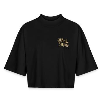 Mr And Mme script doré - T-shirt femme coupe boxy recyclé manches mi-longues Stanley/Stella - noir - Devant - AI Model Female 172 light (172cm)
