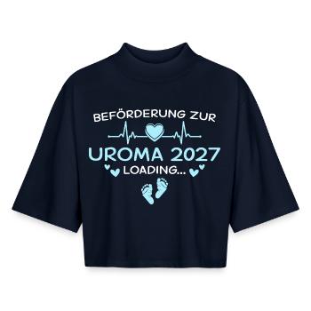 Uroma 2027 Herz Schwangerschaftsverkündung - Boxy Frauen Recyceltes 1/2 Sleeved T-Shirt by Stanley/Stella - Navy - Vorne - AI Model Female 172 light (172cm)