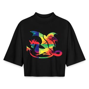 Bunter Drache - Boxy Frauen Recyceltes 1/2 Sleeved T-Shirt by Stanley/Stella - Schwarz - Vorne - AI Model Female 172 light (172cm)