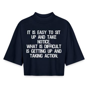 it is easy to sit up and take notice what is  - Boxy Frauen Recyceltes 1/2 Sleeved T-Shirt by Stanley/Stella - Navy - Vorne - AI Model Female 172 light (172cm)