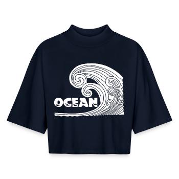 The White Wave - Boxy Women's Recycled 1/2 Sleeved T-Shirt by Stanley/Stella - navy - Front - AI Model Female 172 light (172cm)