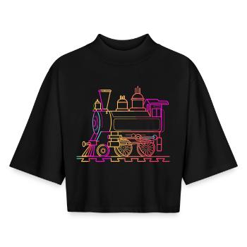 Bande dessinée ferroviaire - T-shirt femme coupe boxy recyclé manches mi-longues Stanley/Stella - noir - Devant - AI Model Female 172 light (172cm)