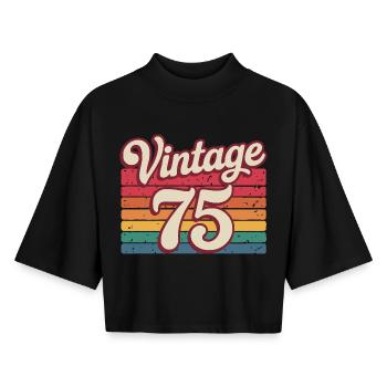 Vintage 75 Retro Design 70s - Boxy Women's Recycled 1/2 Sleeved T-Shirt by Stanley/Stella - black - Front - AI Model Female 172 light (172cm)