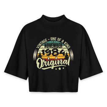 Vintage November 1984 Original November 1984 - Boxy Women's Recycled 1/2 Sleeved T-Shirt by Stanley/Stella - black - Front - AI Model Female 172 light (172cm)