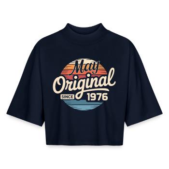 Legendary since May 1976 – Retro Vintage 1976 - Boxy Women's Recycled 1/2 Sleeved T-Shirt by Stanley/Stella - navy - Front - AI Model Female 172 light (172cm)