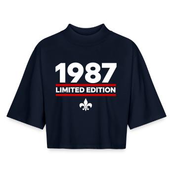 Édition limitée de 1987 - T-shirt femme coupe boxy recyclé manches mi-longues Stanley/Stella - marine - Devant - AI Model Female 172 light (172cm)