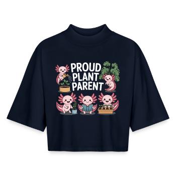 Axolotl Pflanzen Shirt – Proud Plant Parent - Boxy Frauen Recyceltes 1/2 Sleeved T-Shirt by Stanley/Stella - Navy - Vorne - AI Model Female 172 light (172cm)