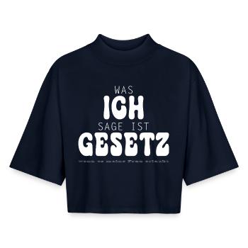 What I'm saying is law - Boxy Women's Recycled 1/2 Sleeved T-Shirt by Stanley/Stella - navy - Front - AI Model Female 172 light (172cm)