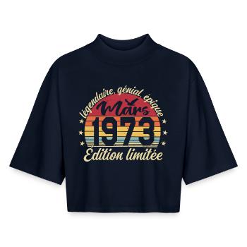 March 1973 53 Years Birthday Gift March 1973 - Boxy Women's Recycled 1/2 Sleeved T-Shirt by Stanley/Stella - navy - Front - AI Model Female 172 light (172cm)