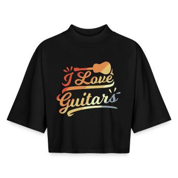Gitarren Liebe - Boxy Frauen Recyceltes 1/2 Sleeved T-Shirt by Stanley/Stella - Schwarz - Vorne - AI Model Female 172 light (172cm)